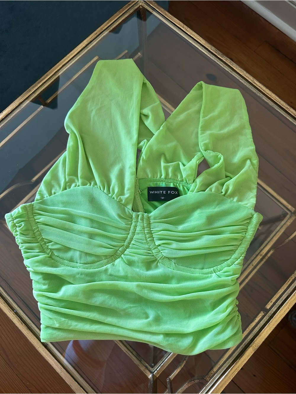 White Fox Boutique Neon Lime Ruched Bustier Crop Top